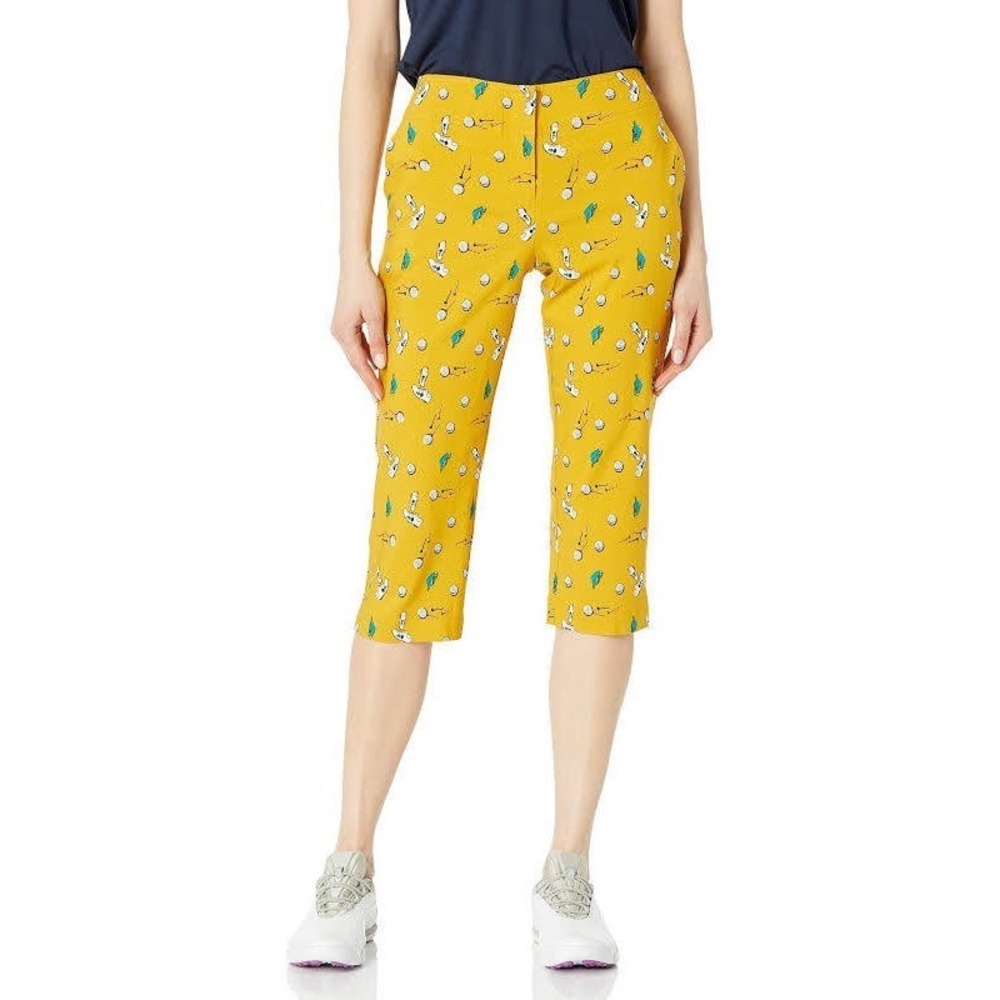 Izod Women's Golf Capri Pants Mustard Yellow Novelty Print 4